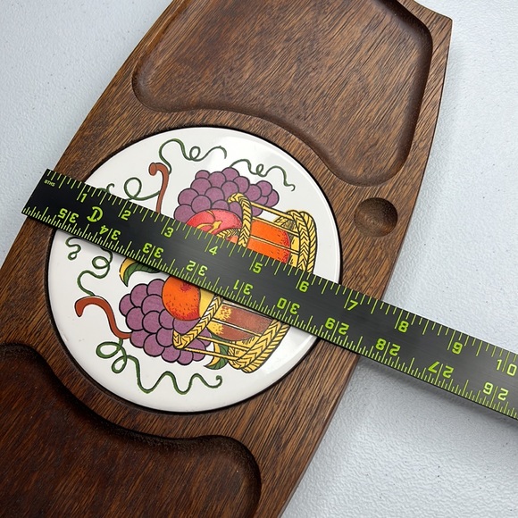 Vintage Gail Craft Cheeseboard Wood & Ceramic Tile Appetizer Serving Tray MCM - Picture 10 of 12